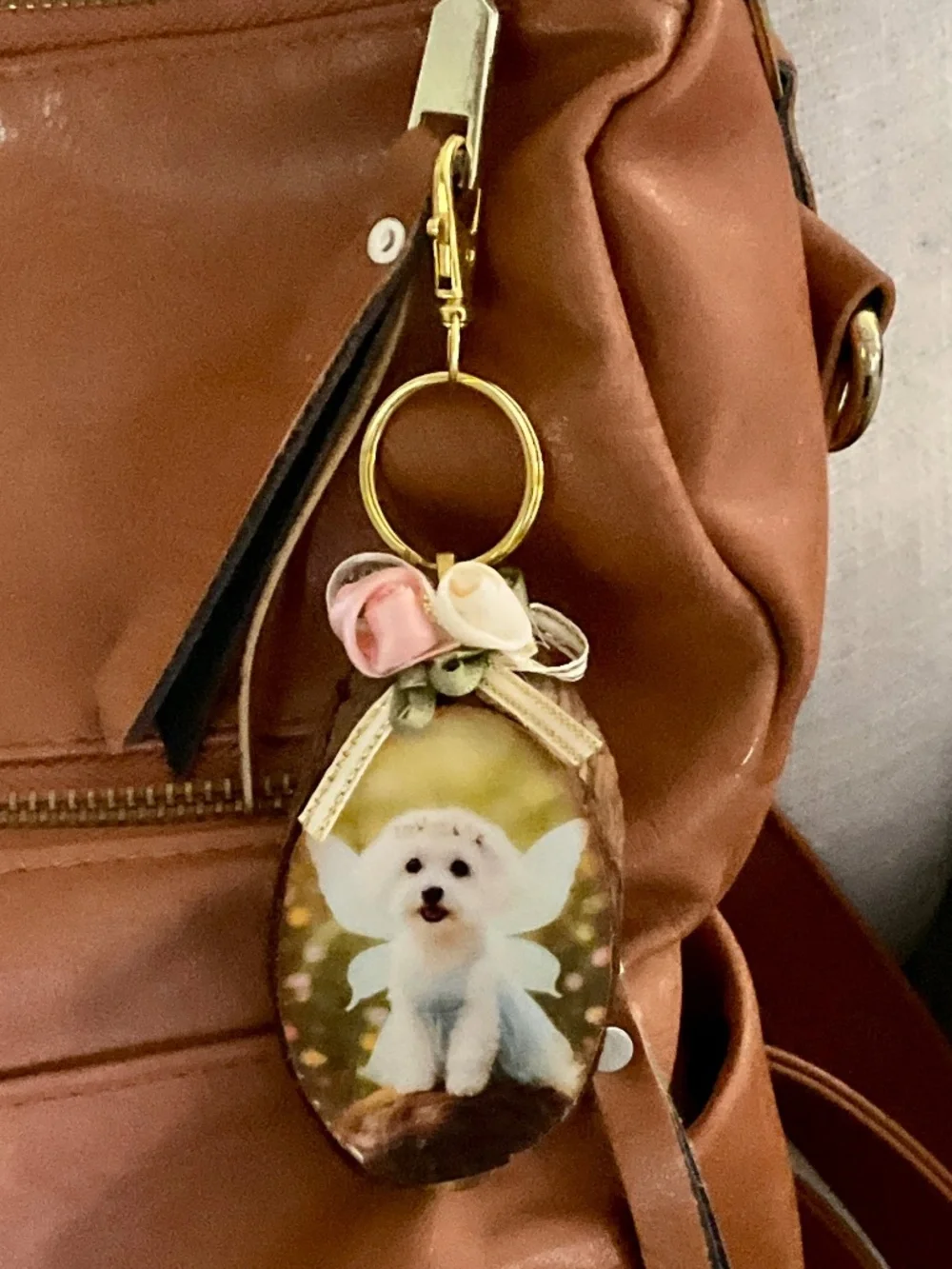 Maltese Terrier Fairy Dog Keyring / Purse Charm Handmade by Sally